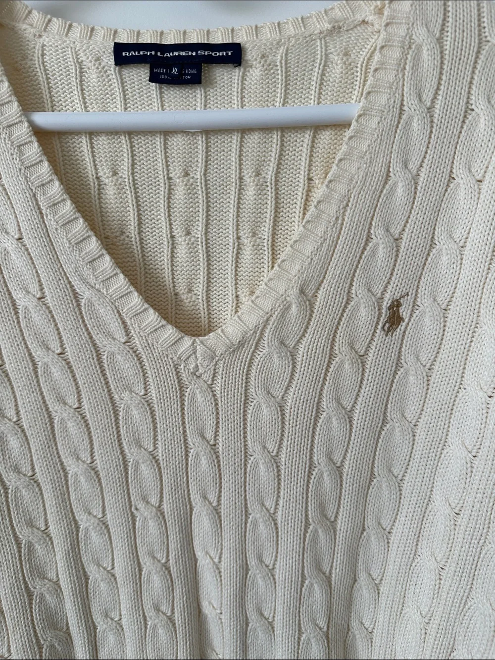 Ralph Lauren Cream Cable V-Neck Sweater - Picture 2 of 4